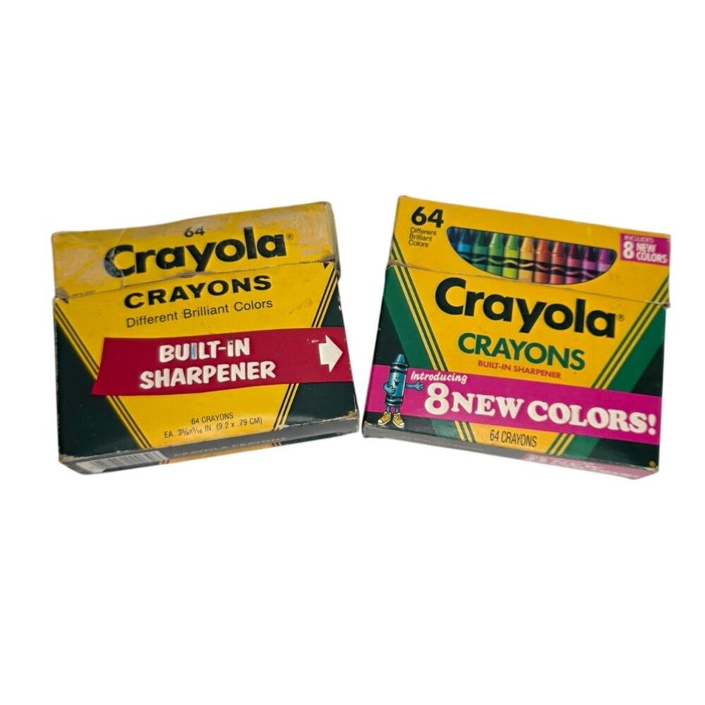 Vintage Crayola 64 Crayons Lot Built In Sharpener 1990 Box Partial Sets